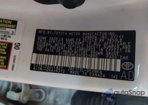 2017 Toyota Corolla Le из США, поврежденный, VIN 2T1BURHE0HC831890